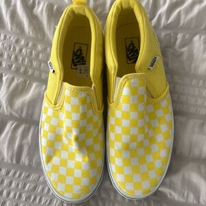Vans Yellow and White Checkerboard Slip-On Sneakers